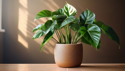 indoor philodendron sitting in an elegant pot