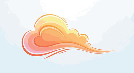 An artistic illustration of a warm-colored, swirling cloud graphic element on a pale blue background.