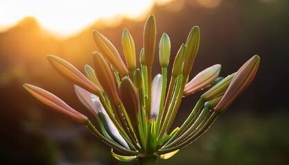 morning sunlight illuminating the bud of the african lily