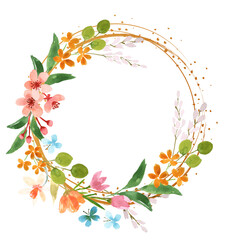 Watercolor flowers wreath vector for design.