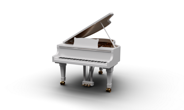 White Grand Piano In Luxurious Interior isolated stock photo Mid Right Angle side