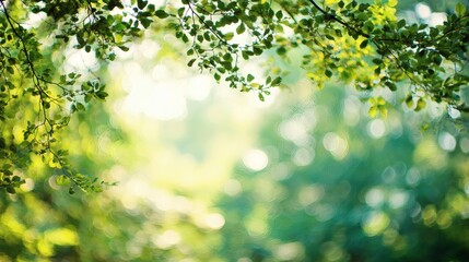 Obraz premium Dreamy Blurred Green Foliage with Sunlight Bokeh Background