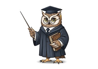 Illustration of an owl professor holding a book