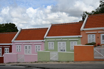 Curacao, Willemstad - impression from the street with colourful buildings  