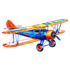 Colorful watercolor biplane illustration