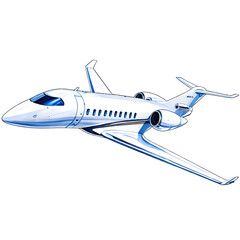White private business jet on plain background