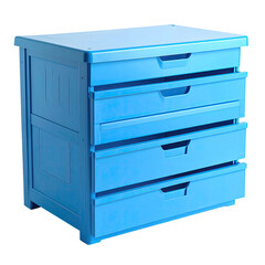 Blue plastic storage unit with four drawers
