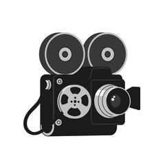 A classic retro film camera with reels, an iconic symbol of vintage cinema, filmmaking, and the golden age of Hollywood entertainment