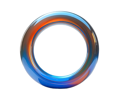 Abstract, vibrant ring with a gradient of blue and orange colors, metallic effect, smooth surface