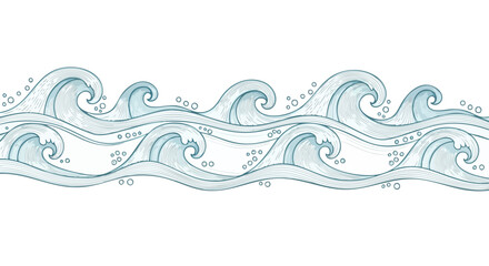 Illustration of stylized ocean waves in shades of blue, creating a repeating pattern.