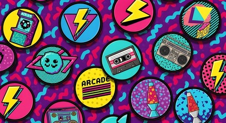 Obraz premium Retro 80s and 90s Pop Art Badges, Digital Illustration