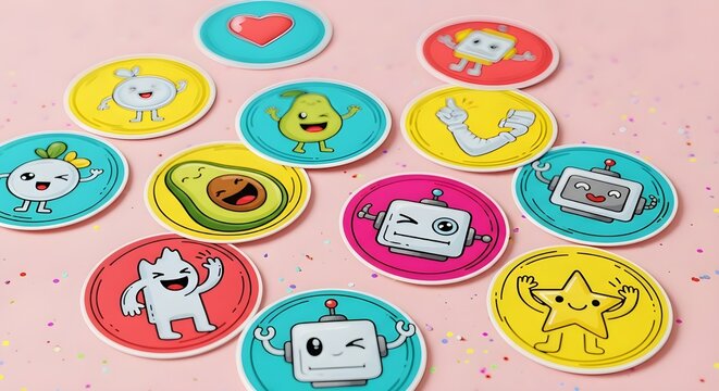Naklejki Whimsical Cartoon Character Badges and Stickers