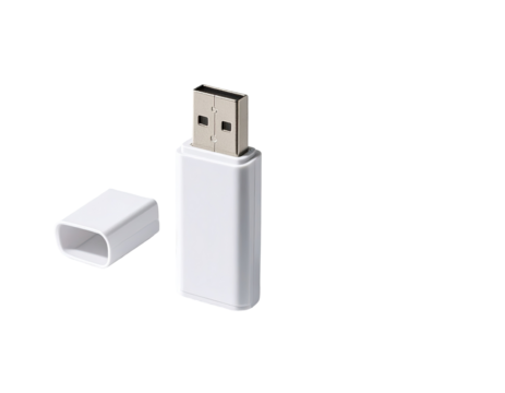 White rectangular USB flash drive with removable cap