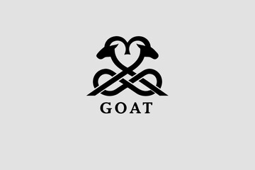 Monochrome goat emblem: a minimalist vector inspired by ibex and mountain goat silhouettes, featuring a refined goat head icon for vintage logo, farm & dairy, and outdoor adventure
