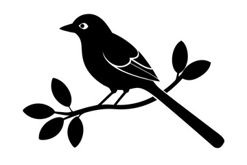 Minimal bird on branch icon in vector form: stylized silhouette of bird perched on leafy branch within circle, perfect as nature logo, symbol, or minimalist branding graphic.
