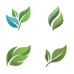 This artwork features a diverse collection of leaf designs, showcasing various shades of green and blue in a modern, minimalist style.