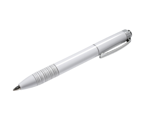 White ballpoint pen, angled, ribbed barrel