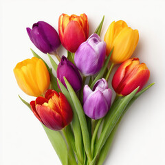 Fototapeta premium Colorful tulip bouquet with vibrant petals on white background