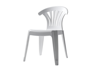 A white plastic chair with a fan-shaped back