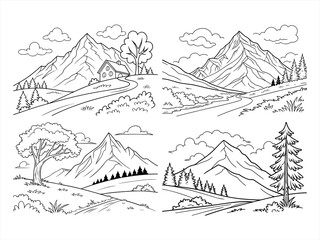coloring page line art the sky mountain black vector bundle