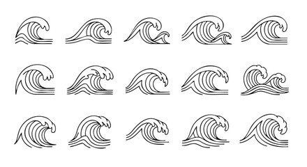 Collection of stylized wave illustrations in black and white.