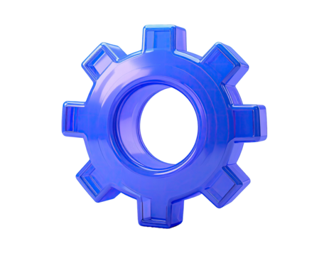 Glossy blue gear icon on black background