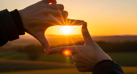 Framing the vibrant sunset, a breathtaking view of nature's golden hour, symbolizing hope, opportunity, and a bright future ahead for all.