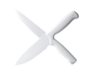 Two crossed white kitchen knives
