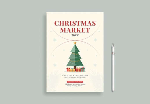 Christmas Market Event Flyer Template with Gift Decorations