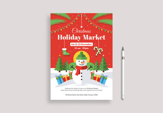 Christmas Holiday Market Flyer with Tree Design