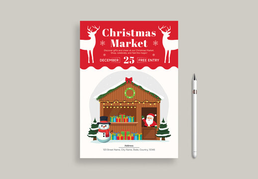 Modern Christmas Holiday Market Flyer Design Layout
