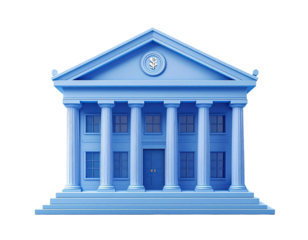Light-blue classical bank building, front view