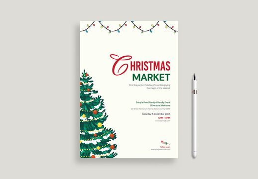 Festive Minimal Christmas Holiday Market Flyer Design