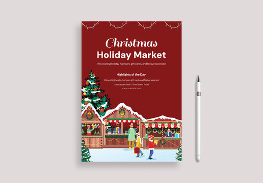 Christmas Holiday Market Flyer with Red Accents