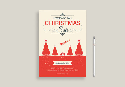 Red and White Christmas Sale Flyer Template