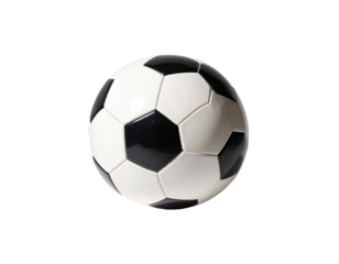 Black and white soccer ball, centered on a black background (1)