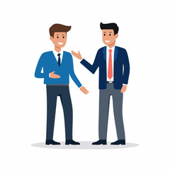 Two smiling business people discussing ideas and solutions together in a vector illustration