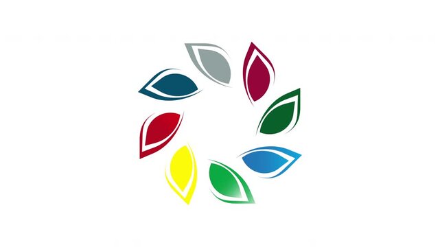 A Flower Shape Colorful Design Animated On White Background.