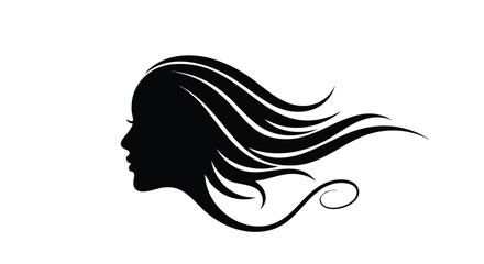 Silhouette of a woman's head with flowing hair, side view.