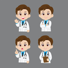 Set of Cute Cartoon Doctors with Stethoscope