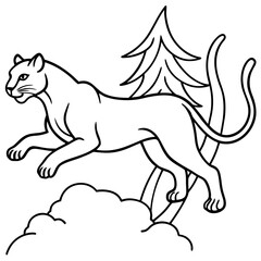 A panther jump in forest a simple line art vector
