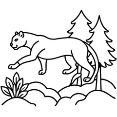 A panther jump in forest a simple line art vector