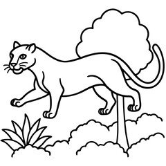 Fototapeta premium A panther jump in forest a simple line art vector