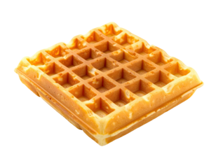 Golden-brown waffle square, angled view