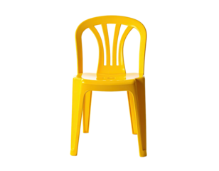 Bright yellow plastic children's chair, front view