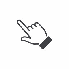 A simple and clean vector icon illustrating a hand pointing, symbolizing a click, selection, or interactive gesture in modern digital interfaces and web design projects