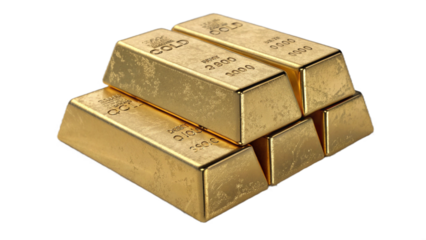 Stack of Gold Bars, isolated on a transparent background PNG