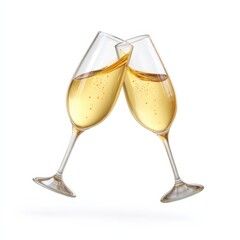 Two glasses of champagne are raised in a toast
