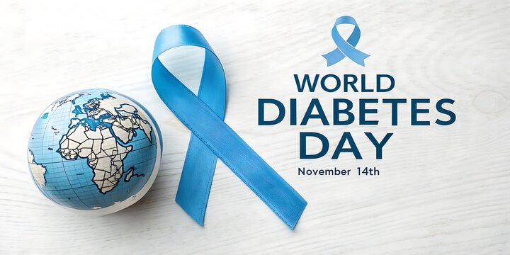 World diabetes day blue ribbon and globe awareness