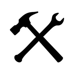Crossed Hammer and Wrench Silhouette Representing Repair, Construction, or Home Improvement